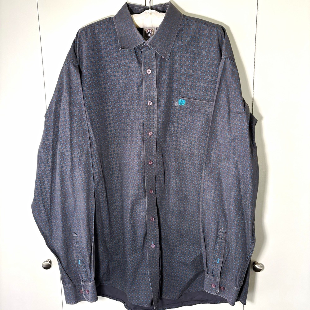 Cinch Mens XL Long Sleeve Western Shirt Grey Geometric Print 100% Cotton Button